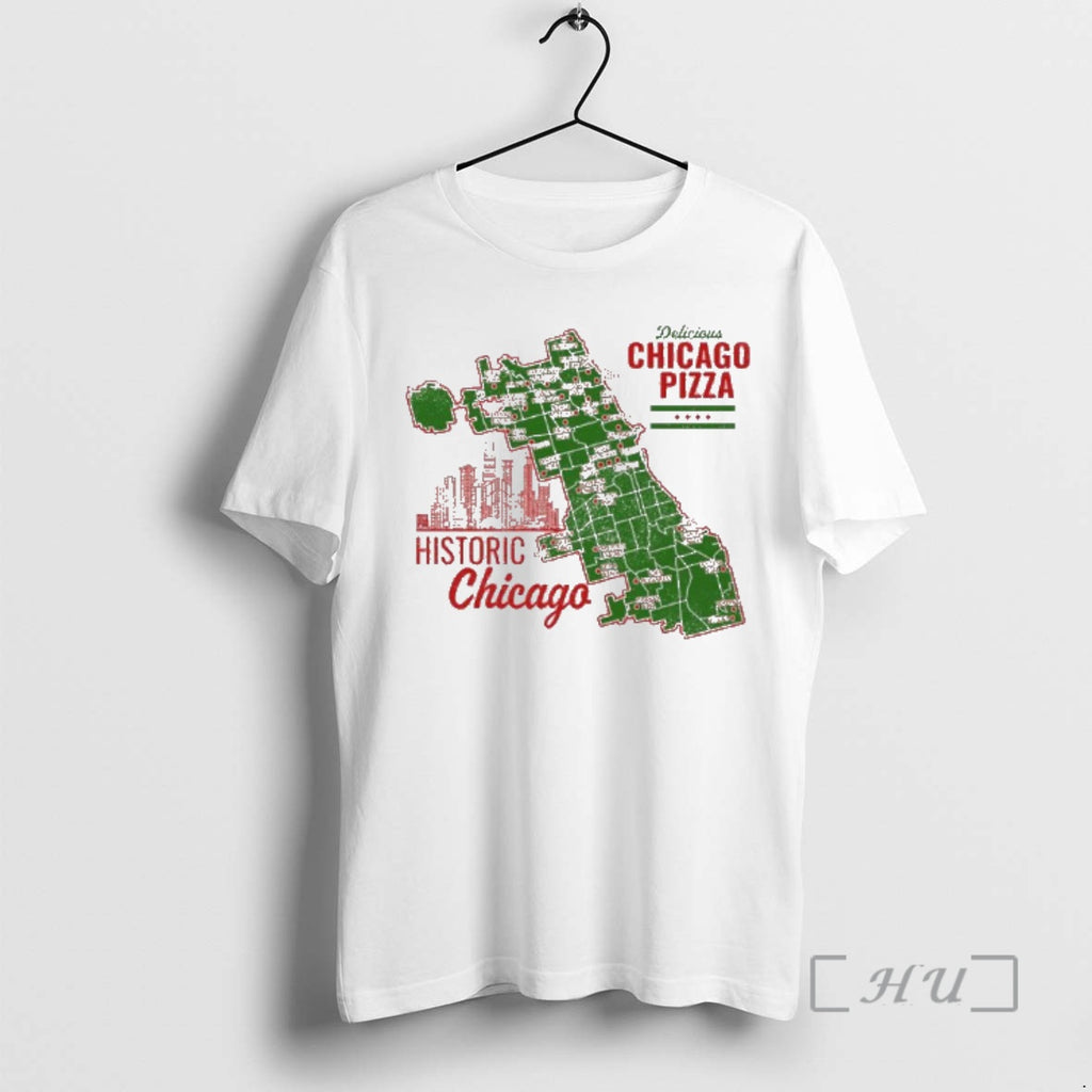 Officials Historic Delicious Chicago Pizza Map And Skyline Graphic