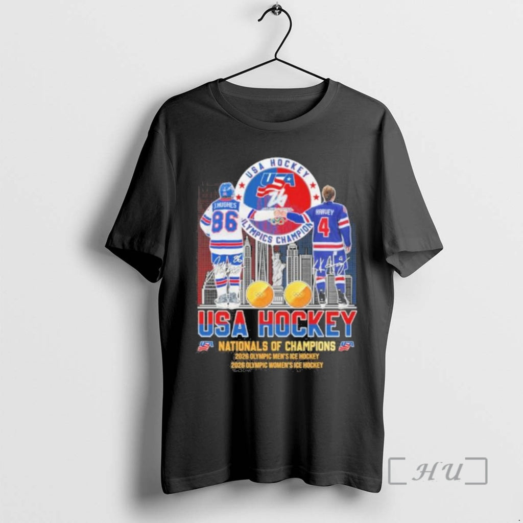 Officials Jack Hughes And Caroline Harvey Usa Hockey Nationals Of Champions Premium T Shirts Sweater