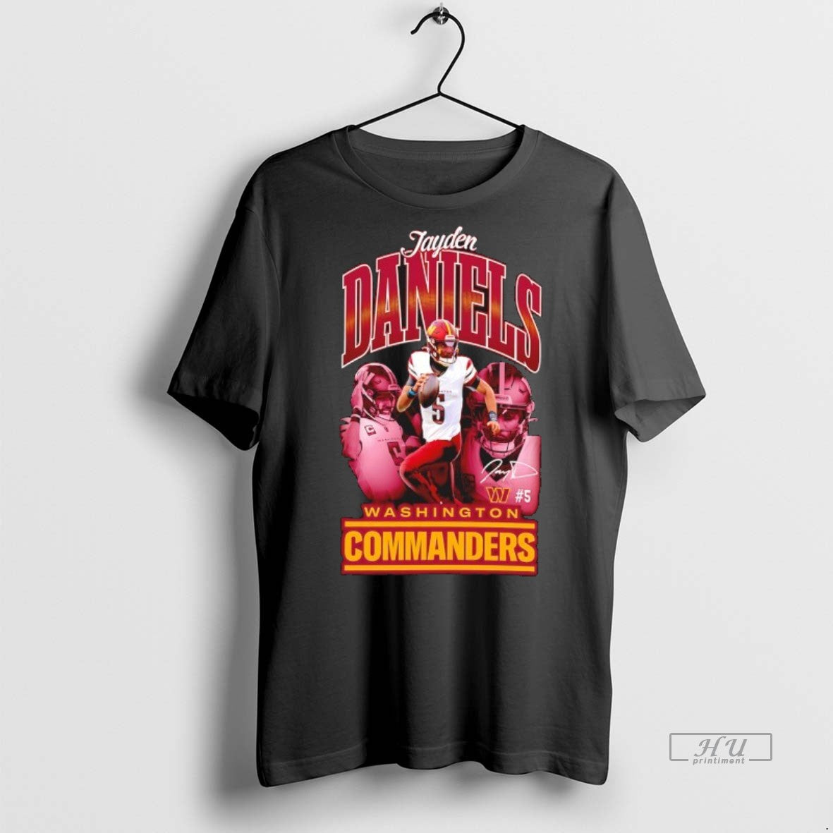 Officials Jayden Daniels 5 Washington Commanders Football Signature Graphic Premium Tee Shirt Sweater
