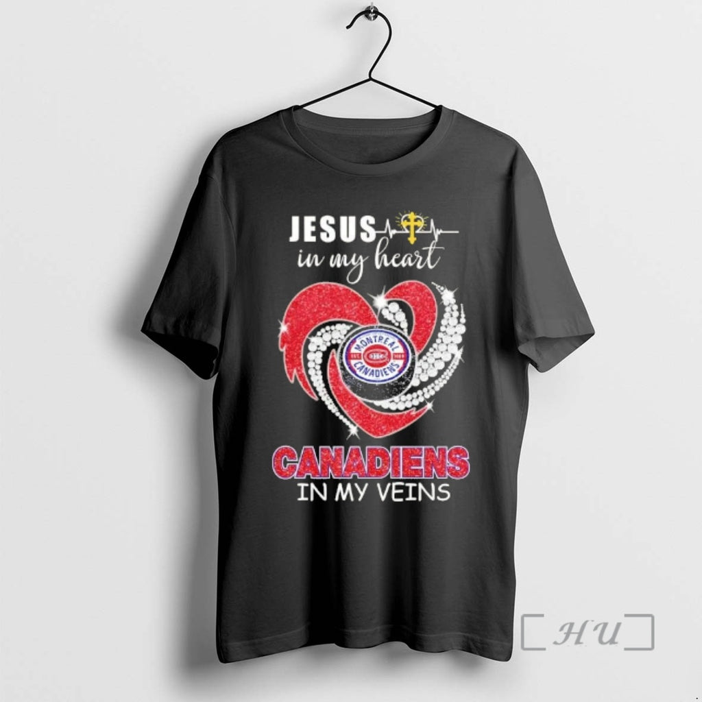 Officials Jesus In My Heart Montreal Canadiens Hockey In My Veins Glitter Heart Premium