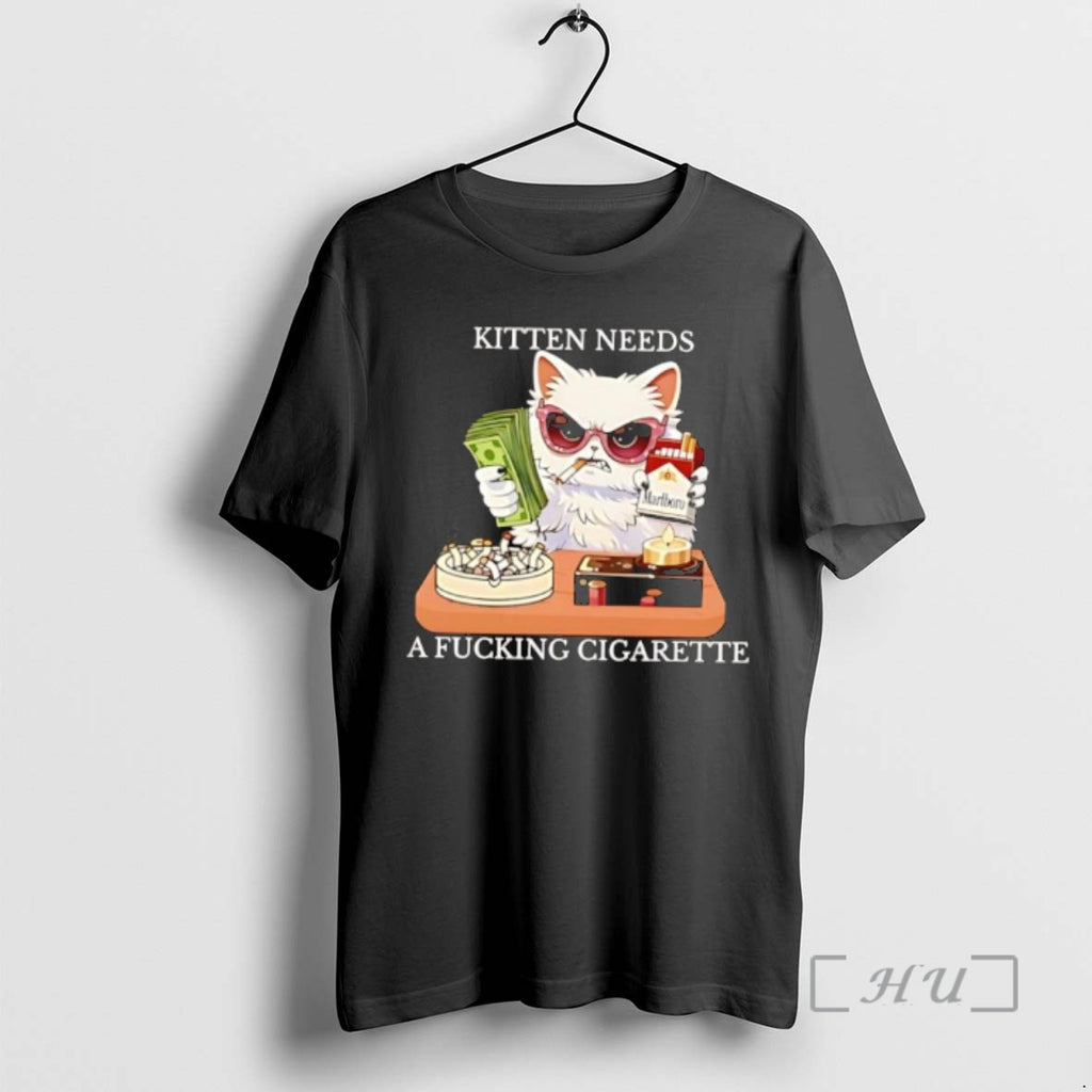 Officials Kitten Needs A Fucking Cigarette Funny Cat Smoking Money Glasses Premium T Shirts Sweater
