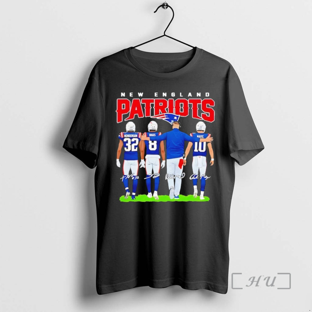 Officials New England Drake Maye Treveyon Henderson Stefon Diggs Mike Vrabe Signatures Premium T Shirts