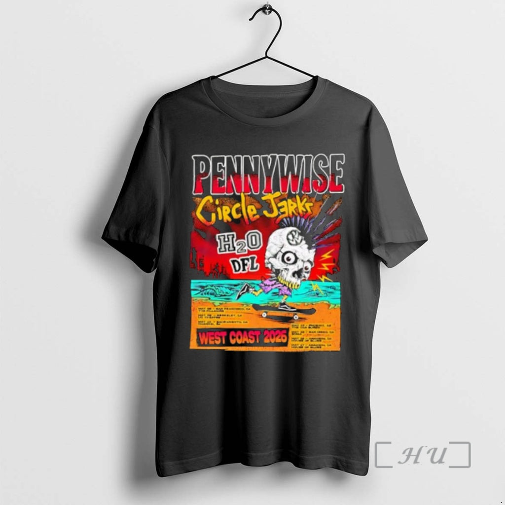 Officials Pennywise Circle Jerks H2o Dfl West Coast 2026 Tour Skate Skull Premium T Shirts