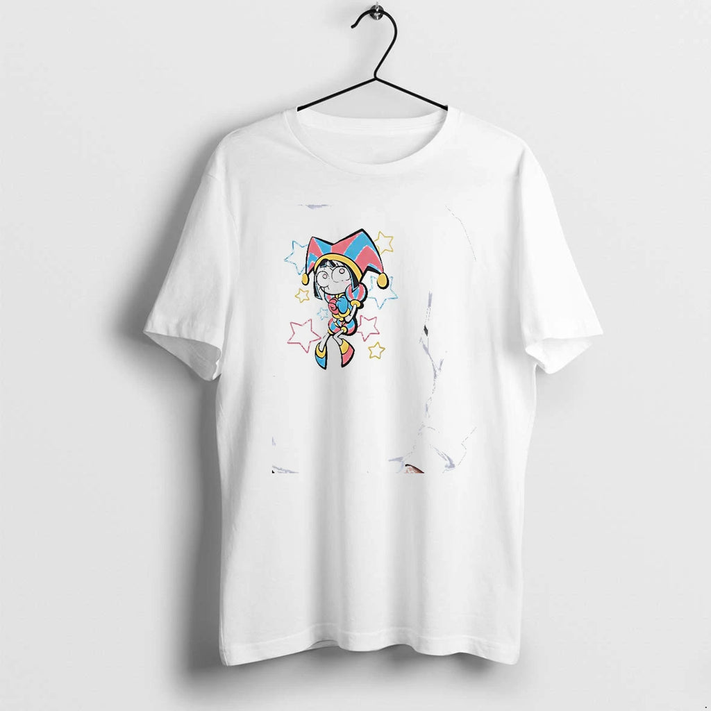 Officials Pomni The Amazing Digital Circus Character And Star Pattern Illustration Premium T Shirt
