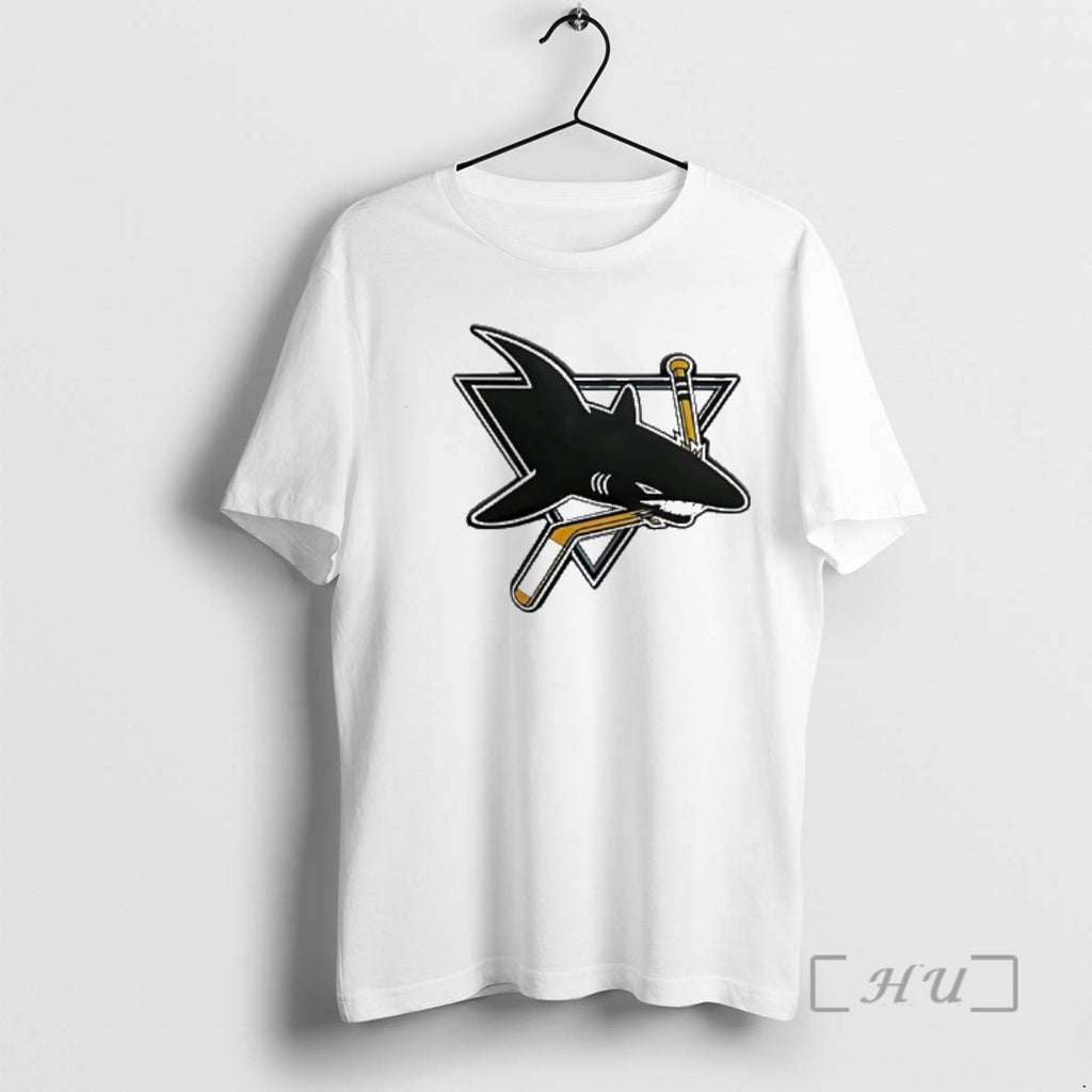 Officials San Jose Sharks Logo Biting Hockey Stick Triangle Graphic Sports Premium T Shirts Sweater