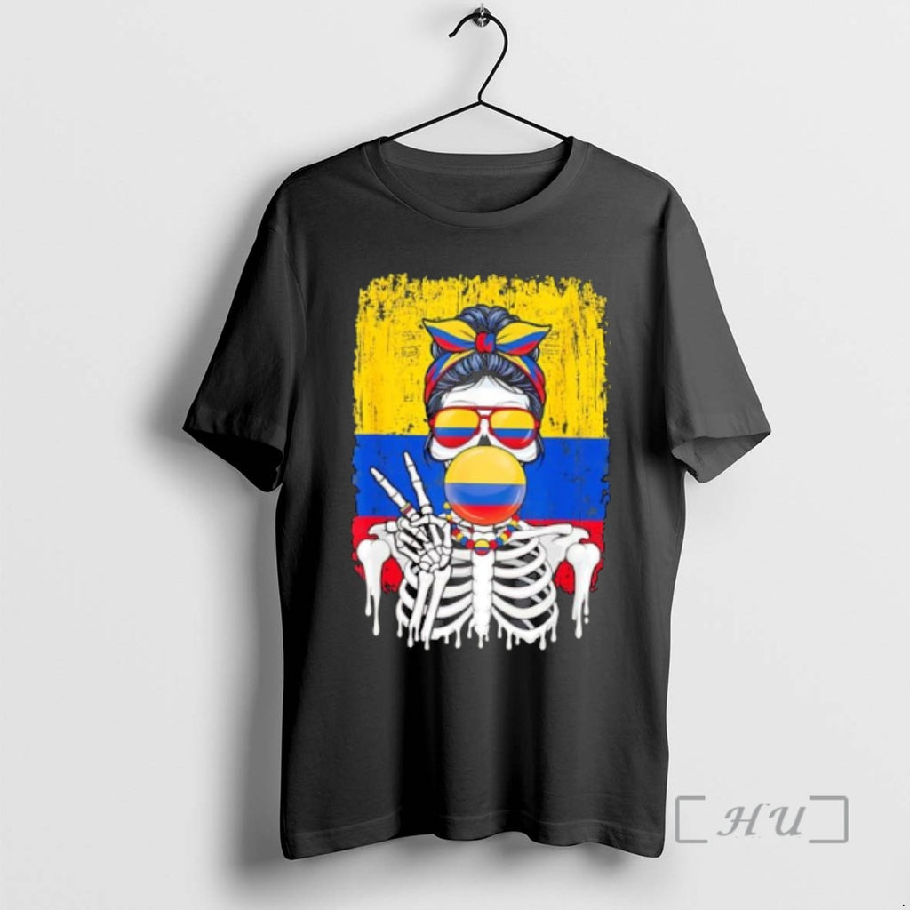 Officials Skeleton Girl Colombia Flag Glasses Peace Sign Bubble Gum