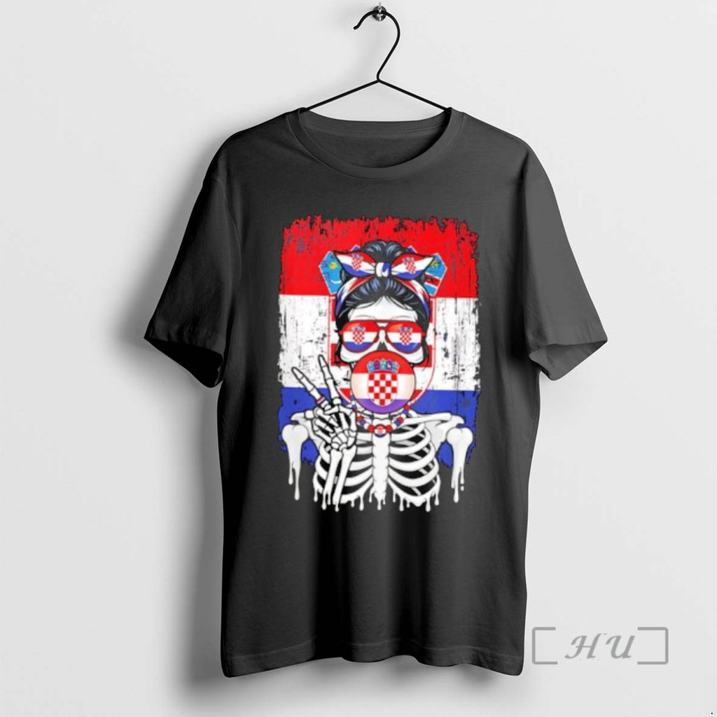 Officials Skeleton Girl Croatia Flag Glasses Peace Sign Bubble Gum