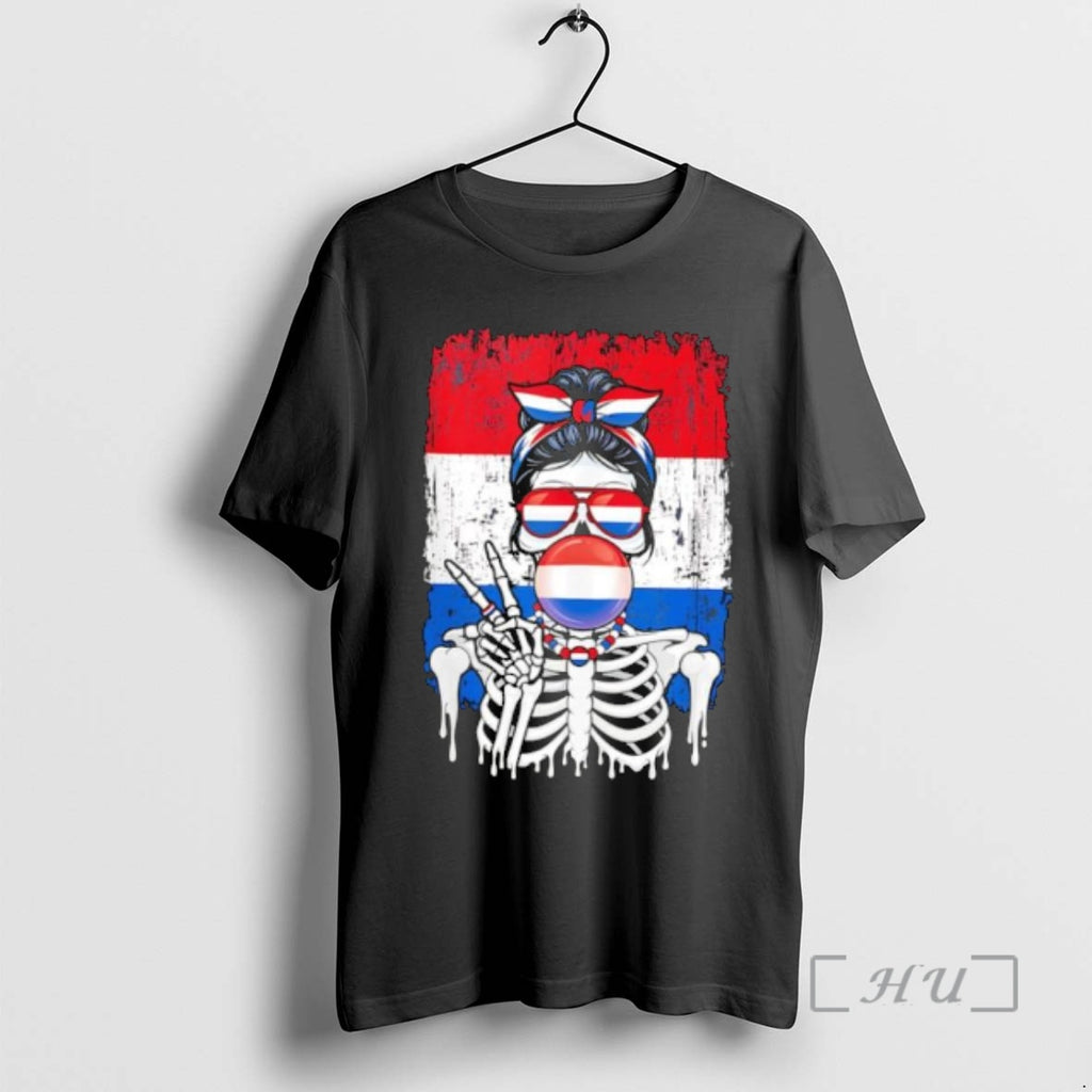 Officials Skeleton Girl Netherlands Flag Glasses Peace Sign Bubble Gum
