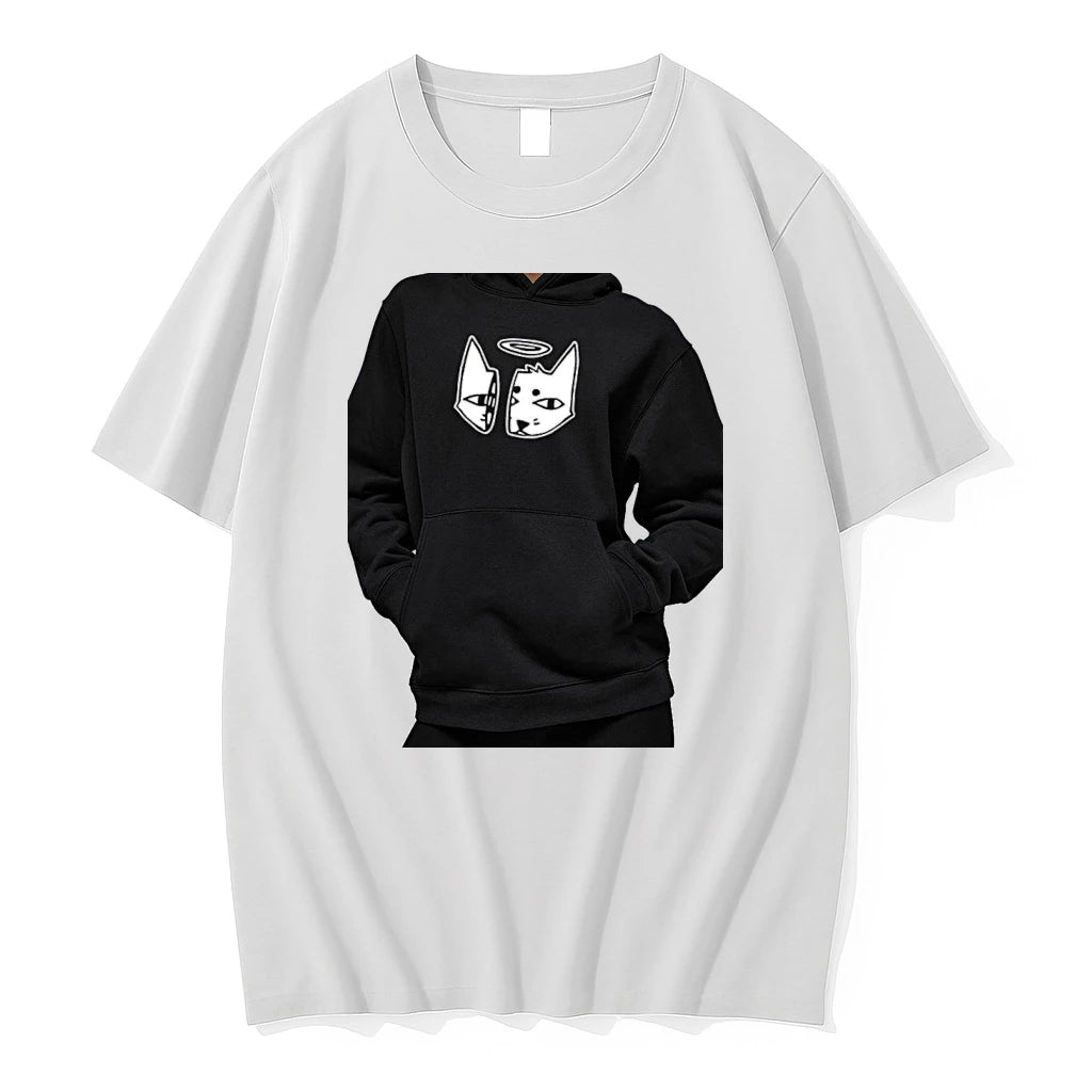 Officials Split Face Cat With Halo Minimalist Surrealism Premium T Shirt