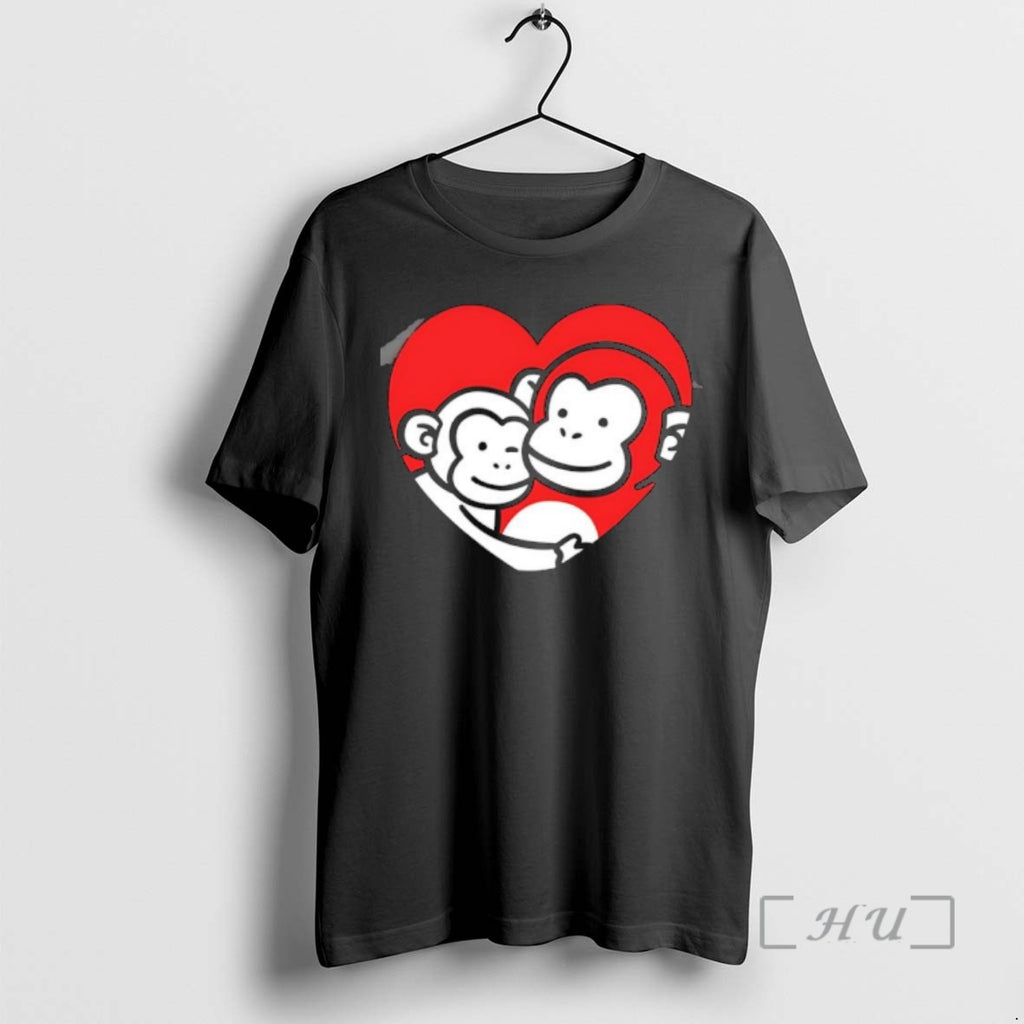 Officials Two Monkeys Hugging In Red Heart Cartoon Graphic
