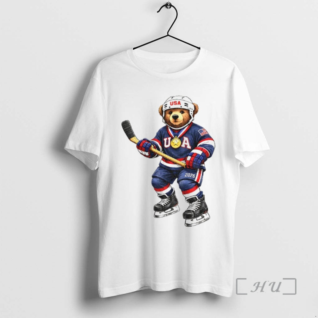 Officials Usa Bear Hockey Gold Medal Olympic Milano Cortina 2026 Winter Sports Premium T Shirts