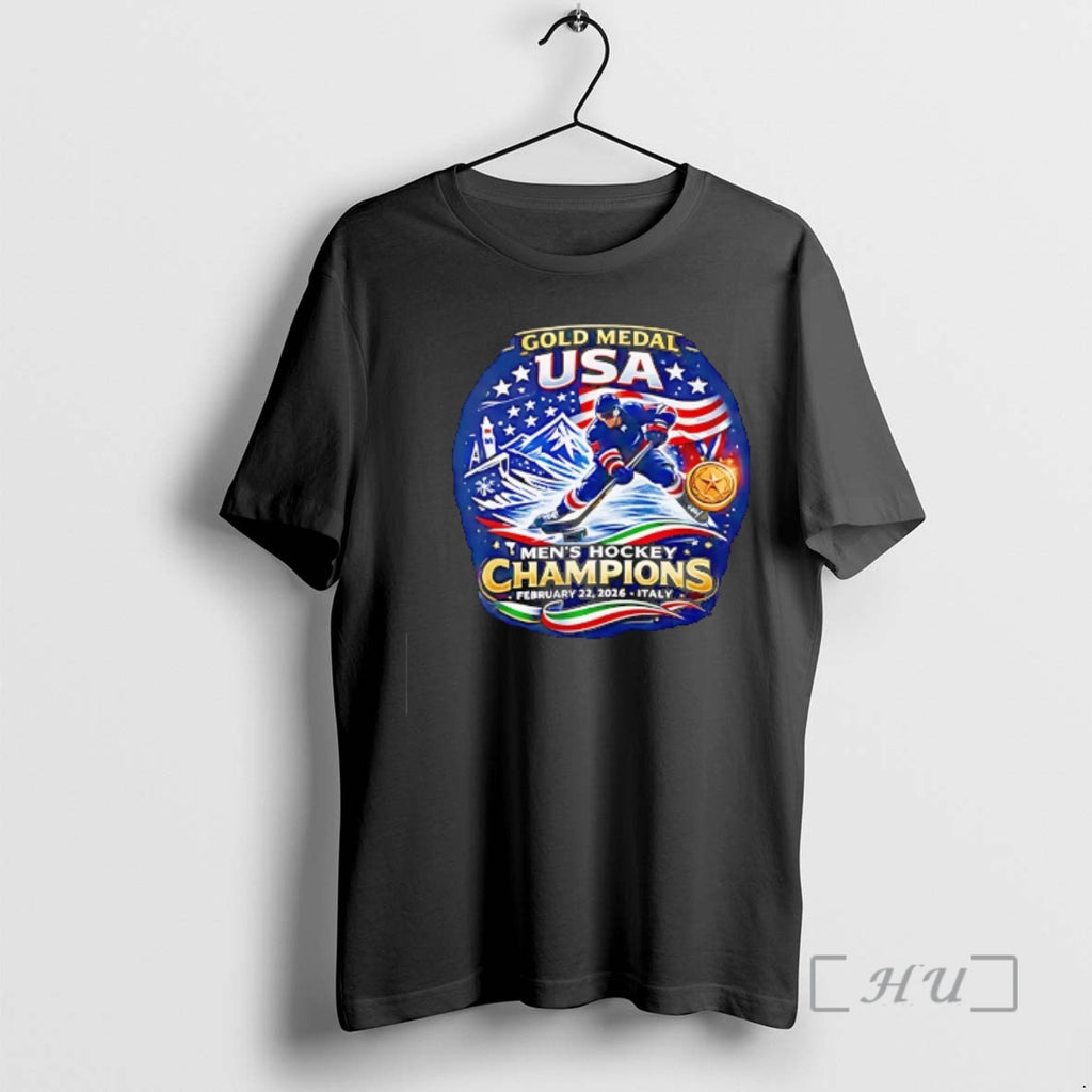 Officials Usa Mens Hockey Gold Medal Champions Feb 22 2026 In Italy Premium T Shirts