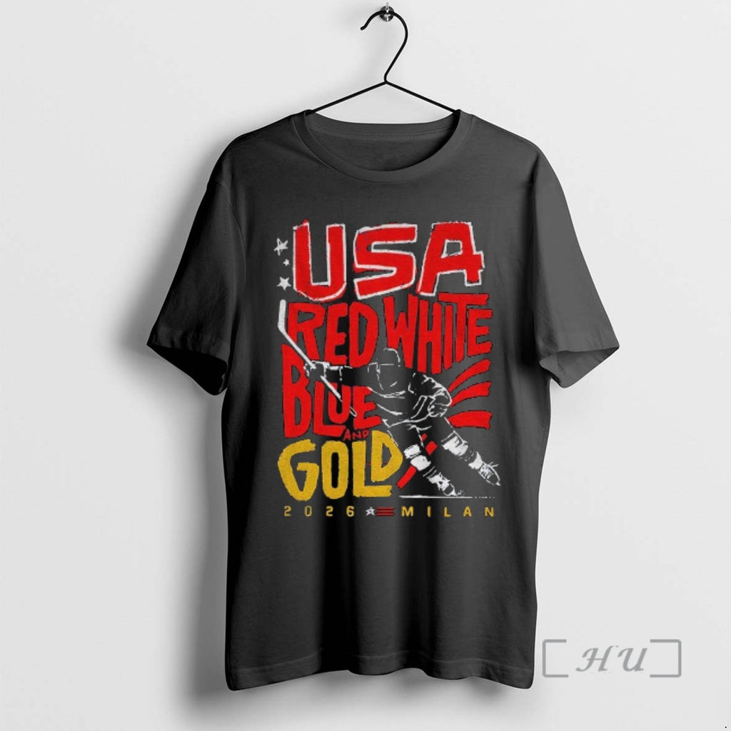 Officials Usa Mens Hockey Team Red White Blue Gold 2026 Milan Premium T Shirts Sweater