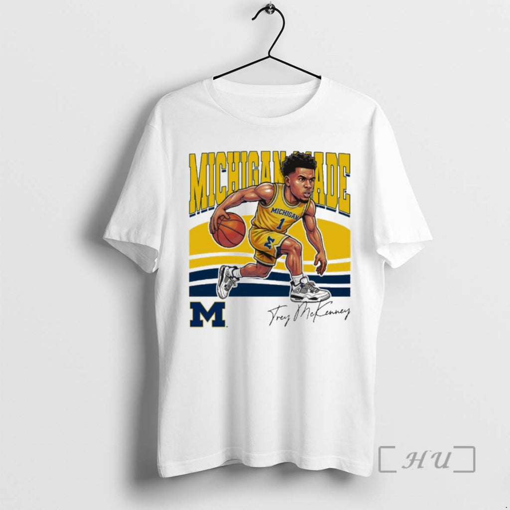 Officials University Of Michigan Basketball Trey Mckenney Michigan Made Caricature Signature Premium T Shirts Sweater