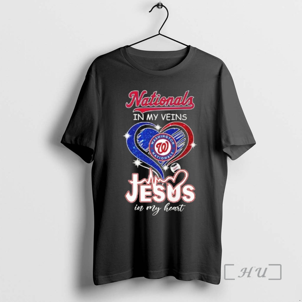 Officials Washington Nationals Baseball In My Veins Jesus In My Glitter Heart Premium T Shirts