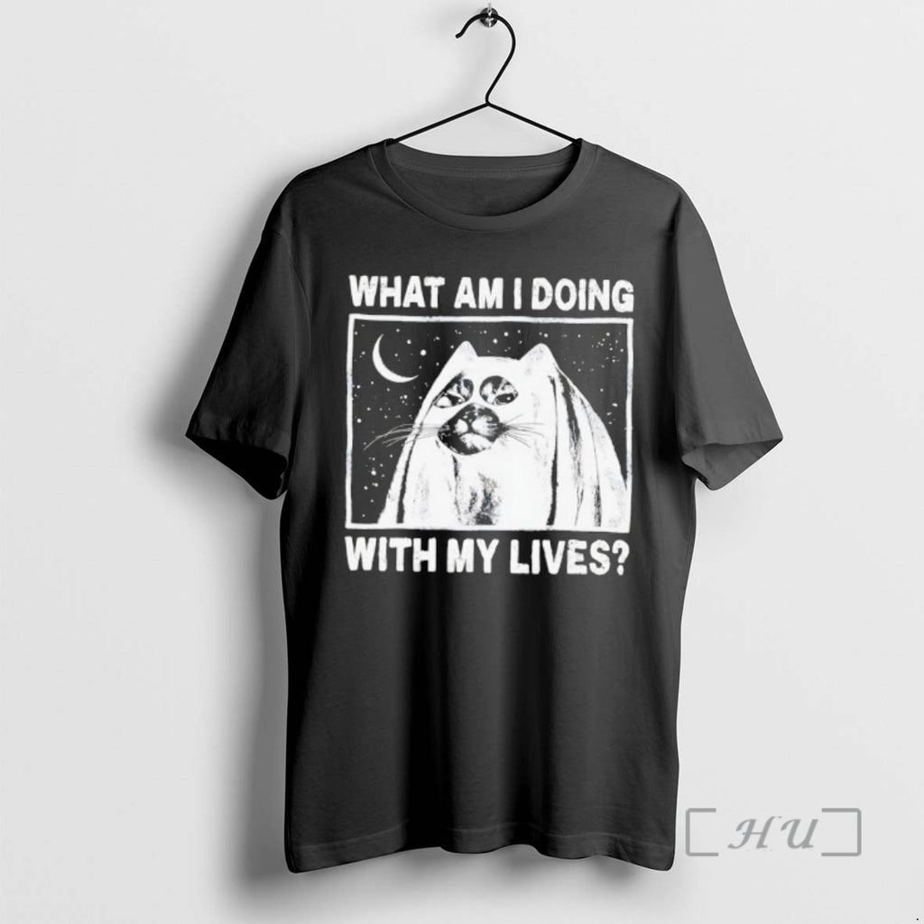 Officials What Am I Doing With My Lives Ghost Cat Moon Stars Premium T Shirts