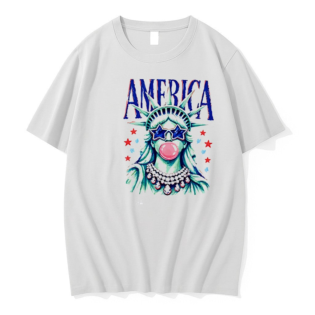 Original America Statue Of Liberty Blowing Bubble Gum 4th Of July Tee Tshirts Unisex , , , Long Sleeve Tee