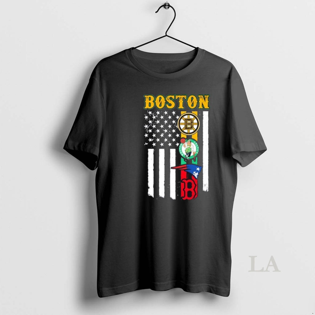 Original Boston City Sports Logos Combine Usa Flag