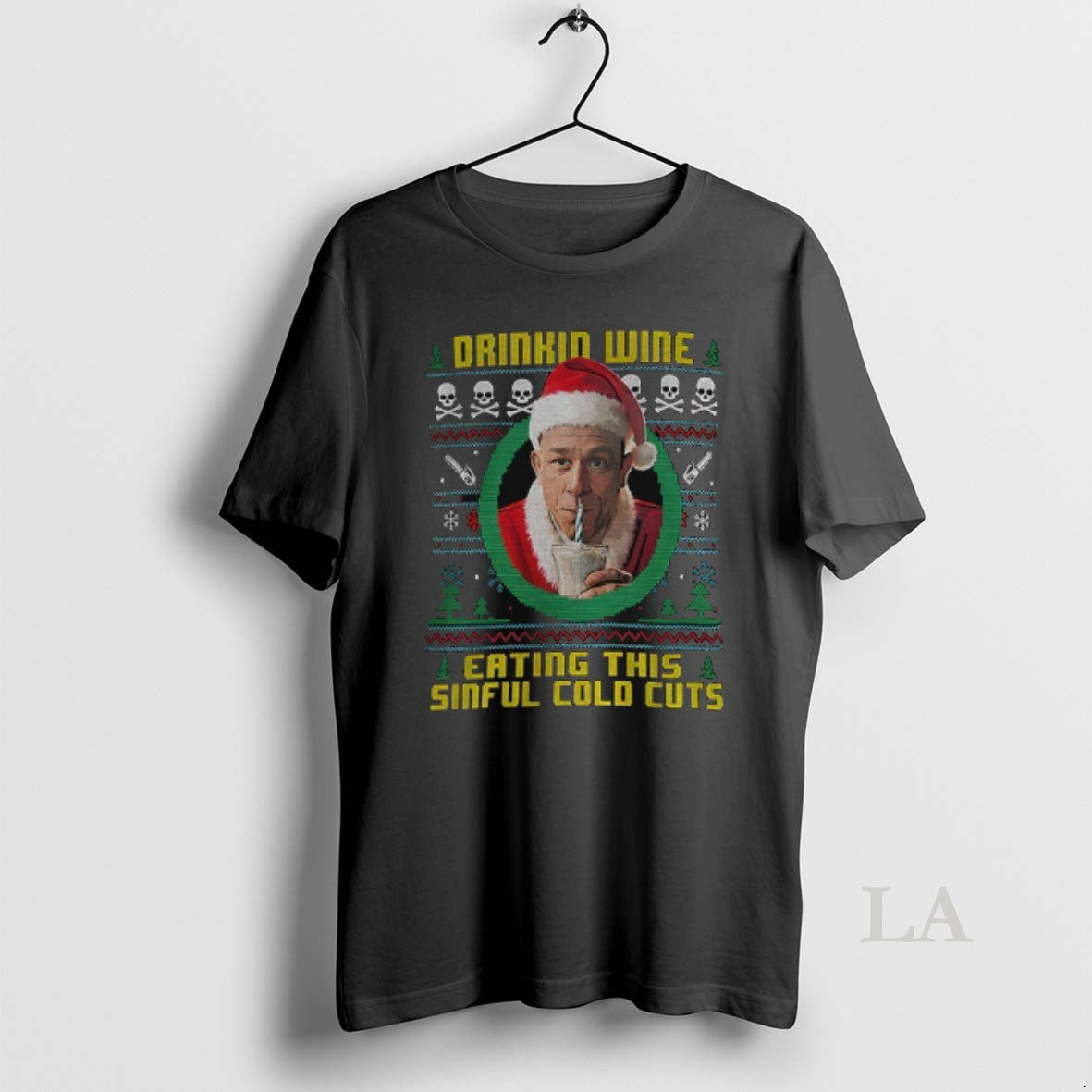 Original Charlie Hunnam Ed Gein Ugly Christmas Drinking Wine Eating These Sinful Cold Cuts