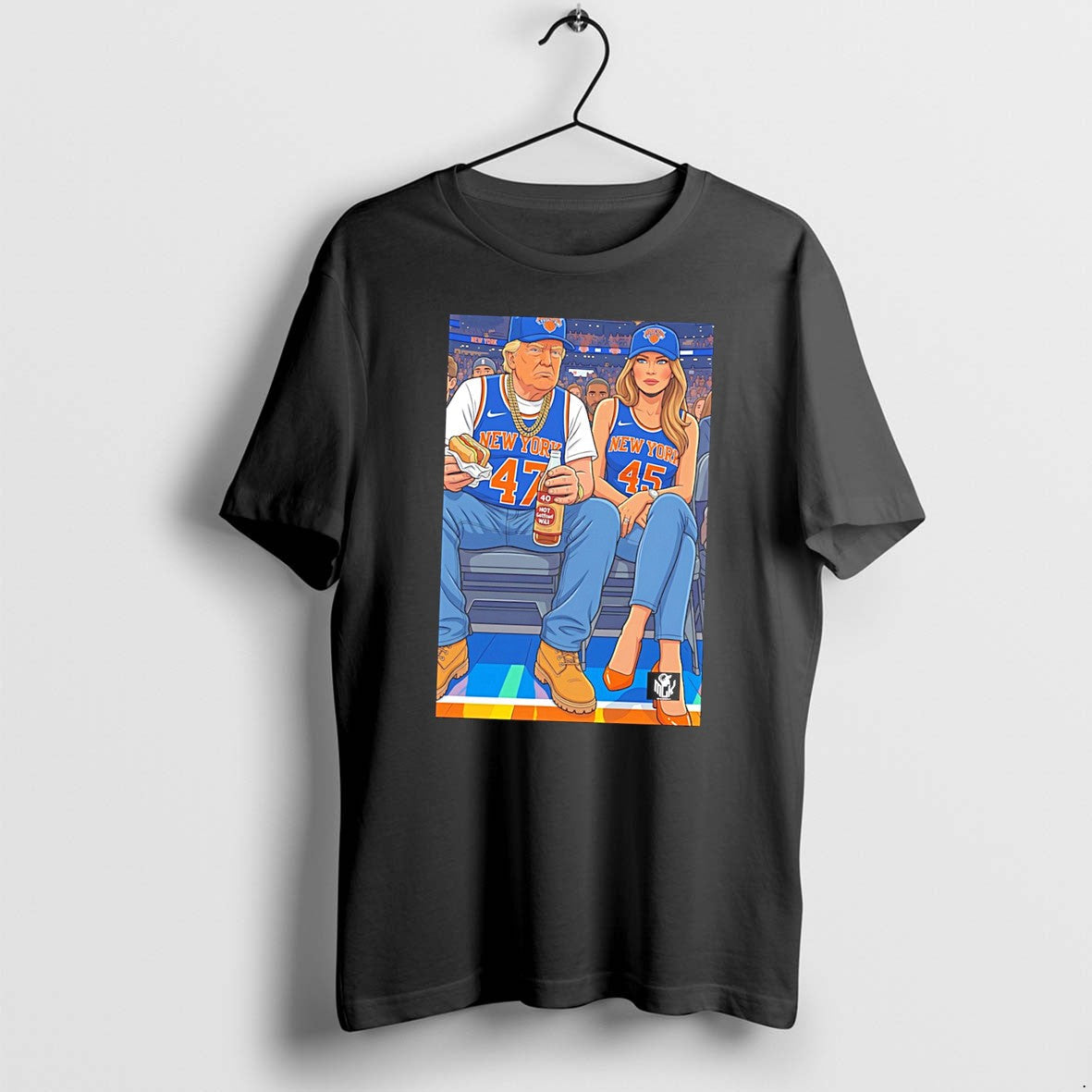 Original Donald Trump And Melania Trump Wearing New York Cartoon Tee Tshirts Unisex , , , Long Sleeve Tee