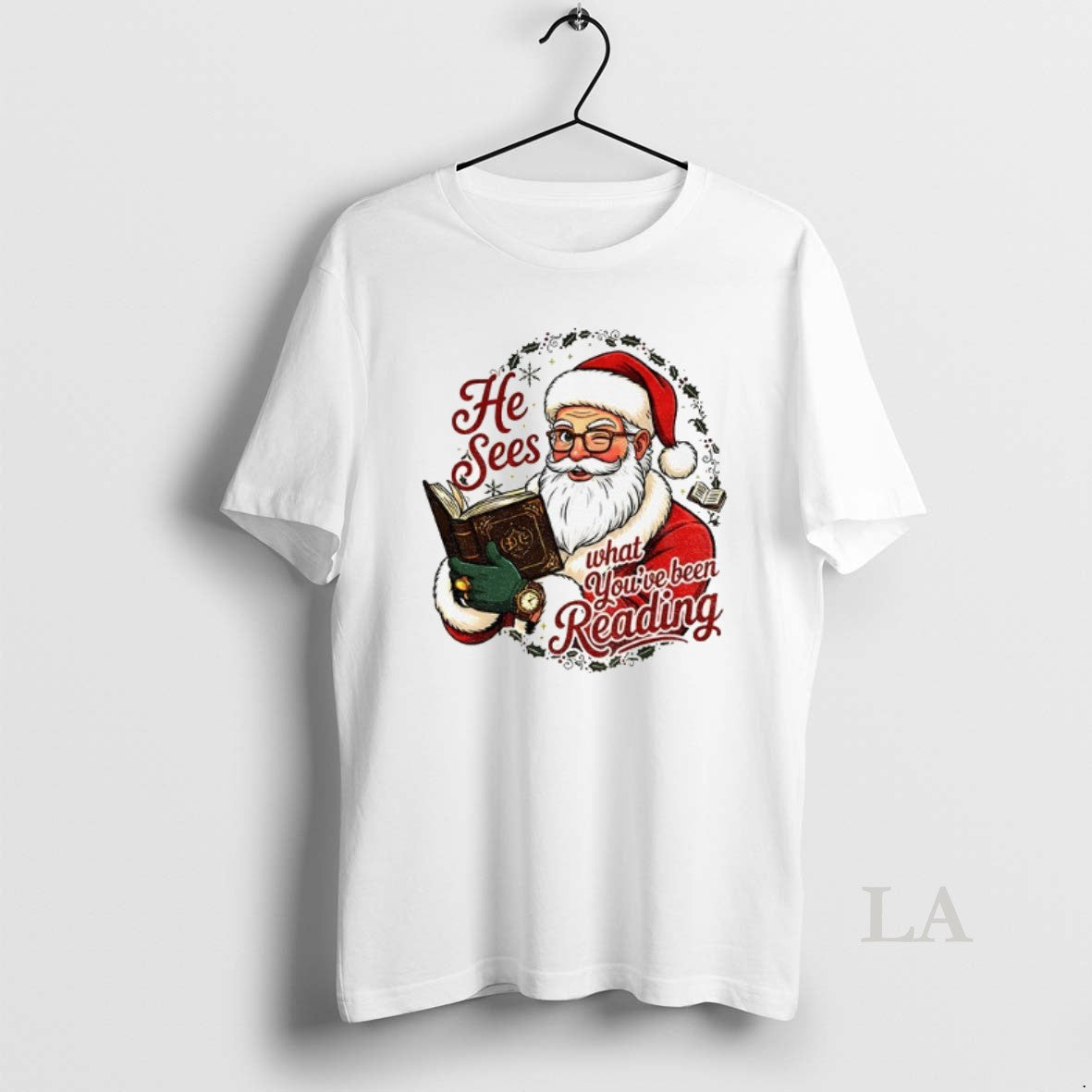Original He Sees What Youve Been Reading Santa Funny Christmas