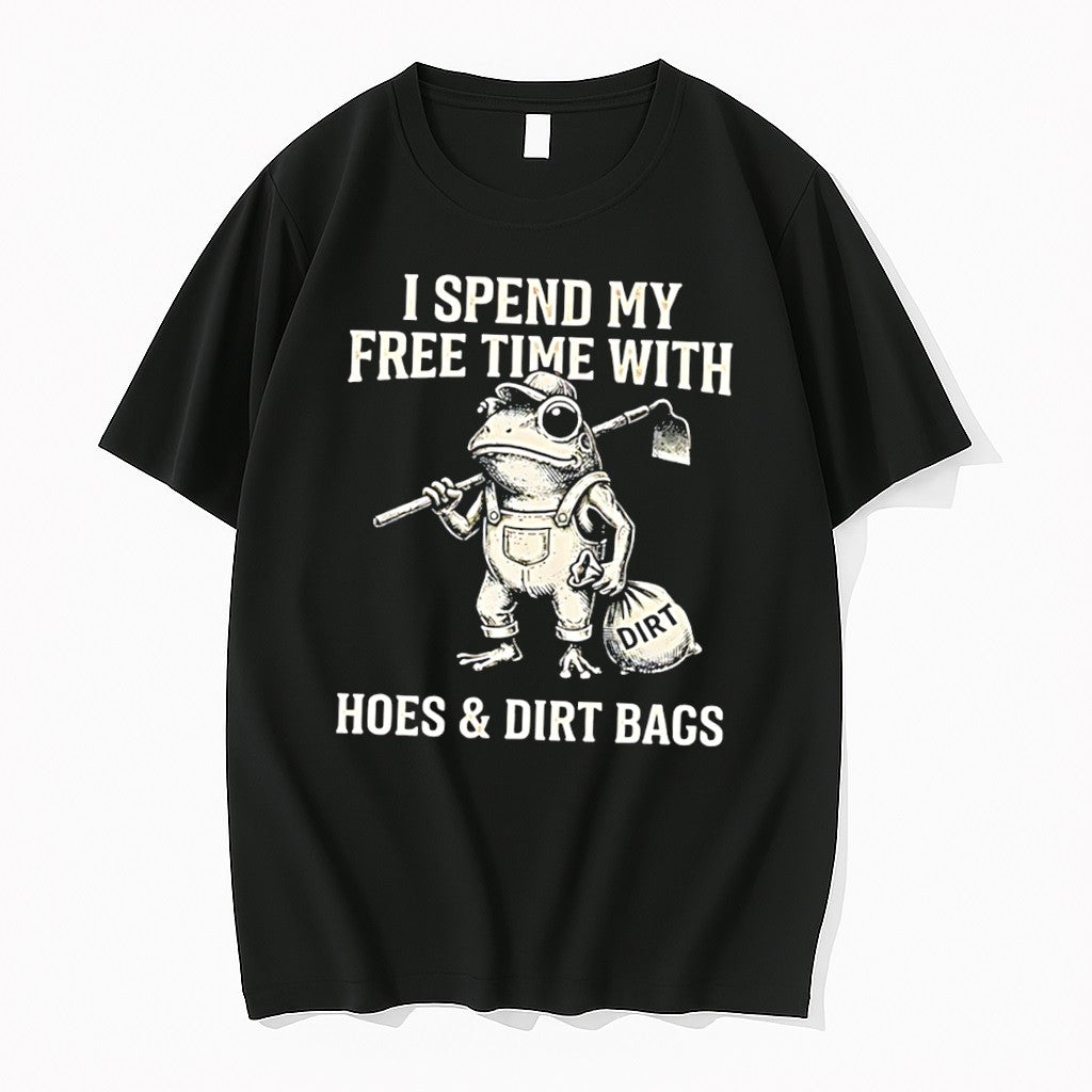 Original I Spend My Free Time With Hoes And Dirt Bags Cartoon Frog Tee Tshirts Unisex , , , Long Sleeve Tee