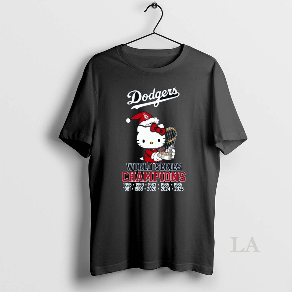 Original Kitty Santa X Los Angeles Dodgers World Series Champions Trophy 2025 Long Sleve