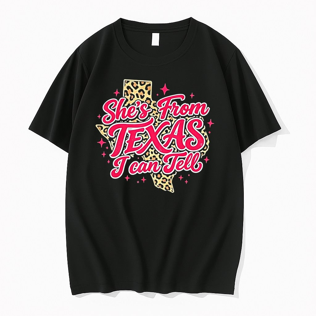 Original Leopard Print Western Women Shes From Texas I Can Tell Black Tshirts Unisex , , , Long Sleeve Tee