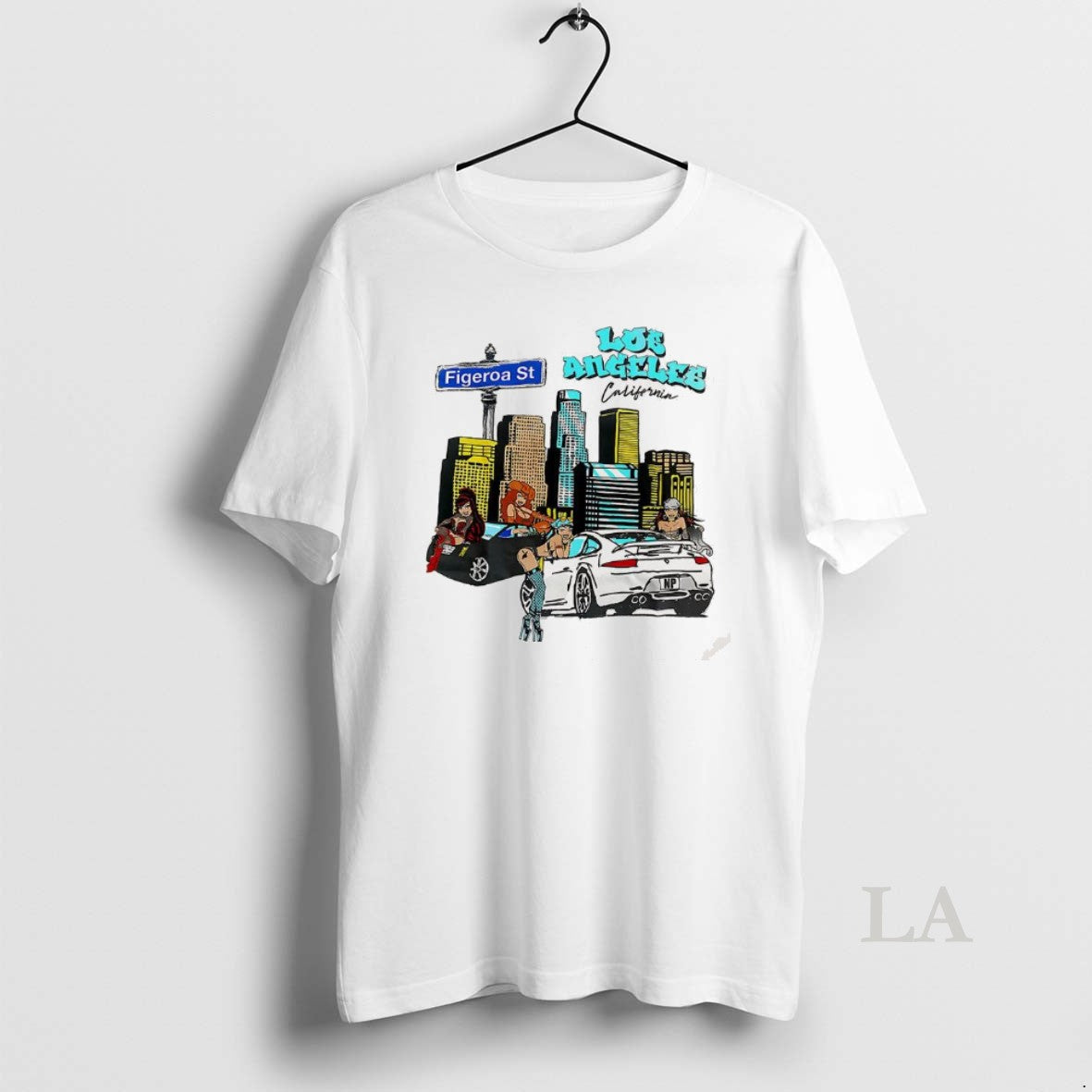 Original Los Angeles California Figueroa Street City Skyline Cartoon