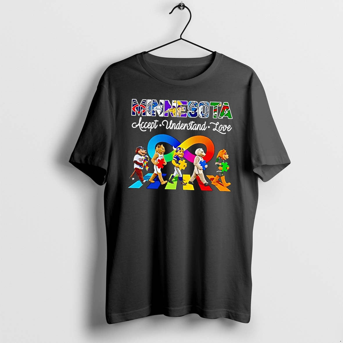 Original Minnesota Accept Understand Love Rainbow Infinity Sign Mascots Puzzles Black Tshirts