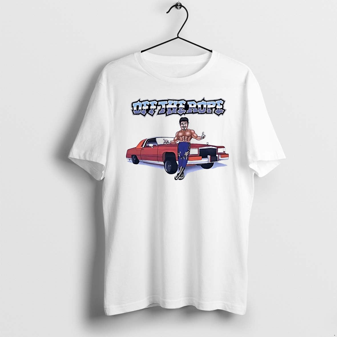 Original Off The Rope Wrestler Leaning On A Red Classic Car White Tshirts Jpg Unisex , , , Long Sleeve Tee