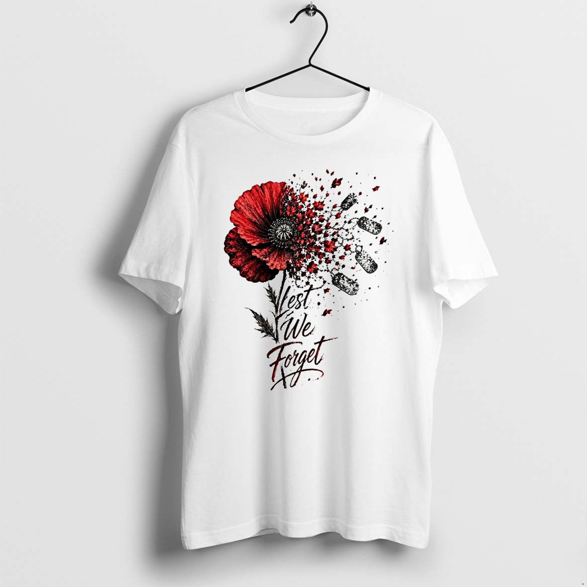 Original Poppy Flower Military Dog Tags Lest We Forget Remembrance Tshirts Jpg Unisex , , , Long Sleeve Tee