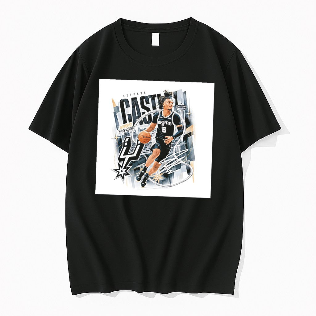 Original San Antonio Spurs Stephon Castle Skyline Background Tee Tshirts Jpg Unisex , , , Long Sleeve Tee