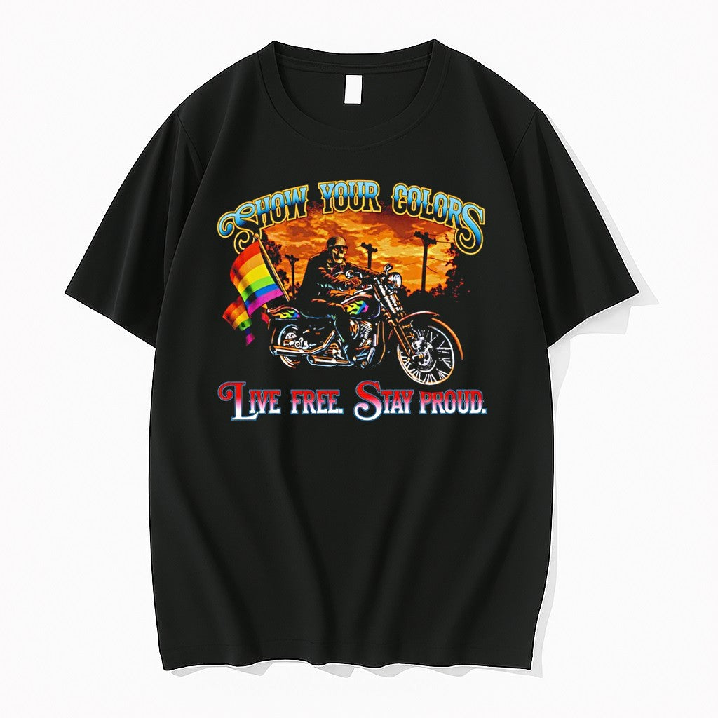Original Skeleton Show Your Colors Live Free Stay Proud Pride Month Lgbtq 2026 Tshirts Unisex , , , Long Sleeve Tee