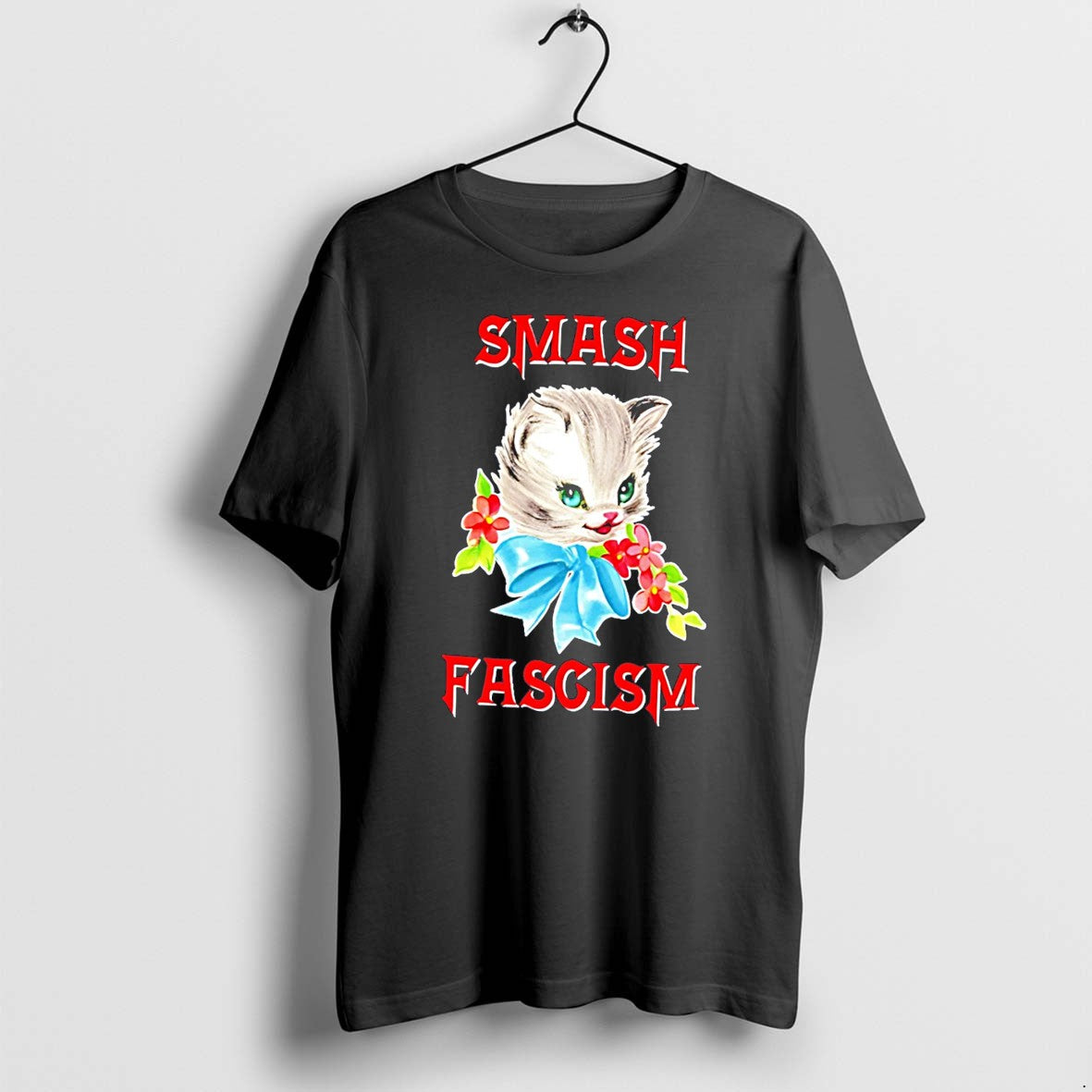 Original Smash Fascism Cute Cat Illustration Vintage Tee Tshirts Jpg Unisex , , , Long Sleeve Tee