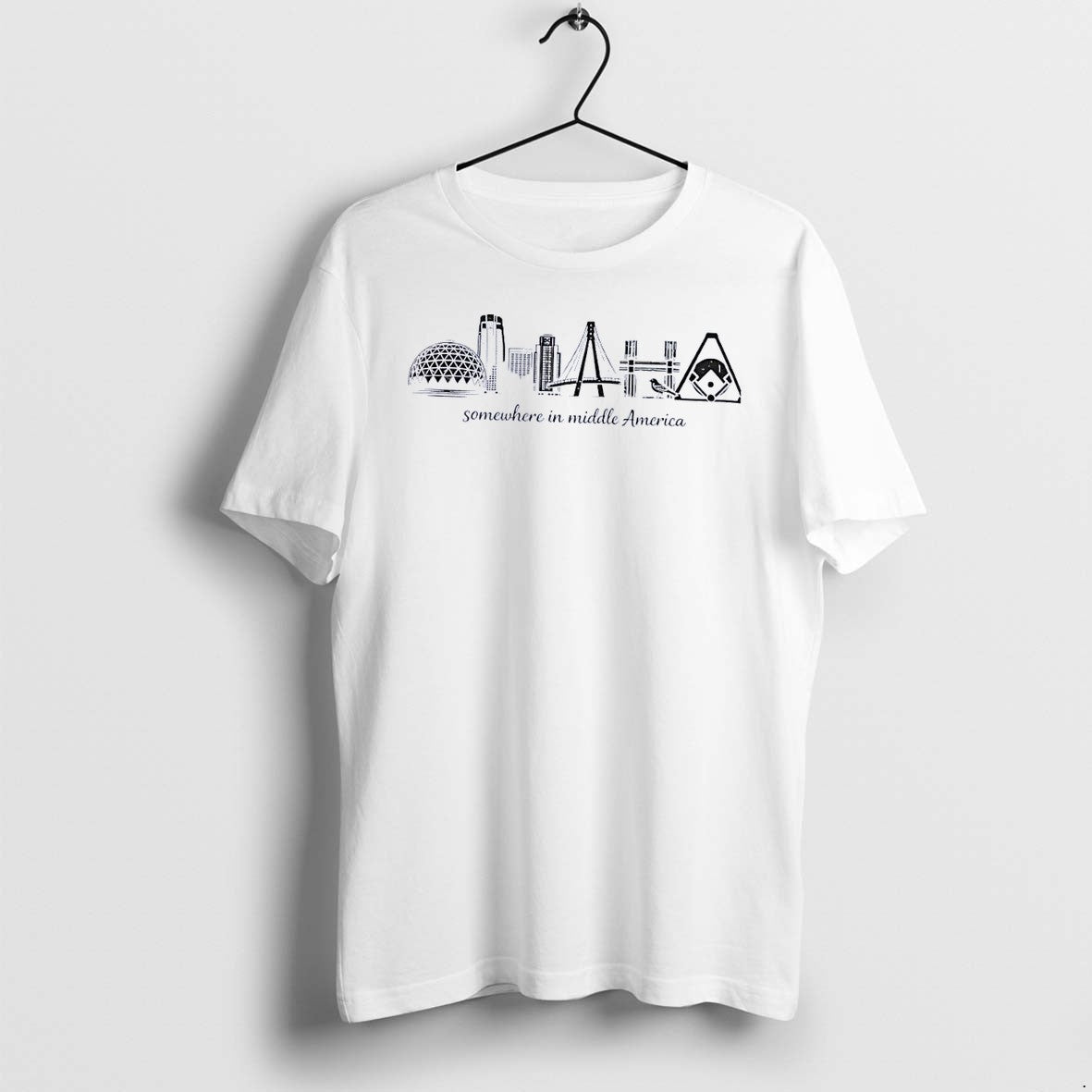Original Somewhere In Middle America Omaha Skyline Bird Baseball White Tshirts Unisex , , , Long Sleeve Tee