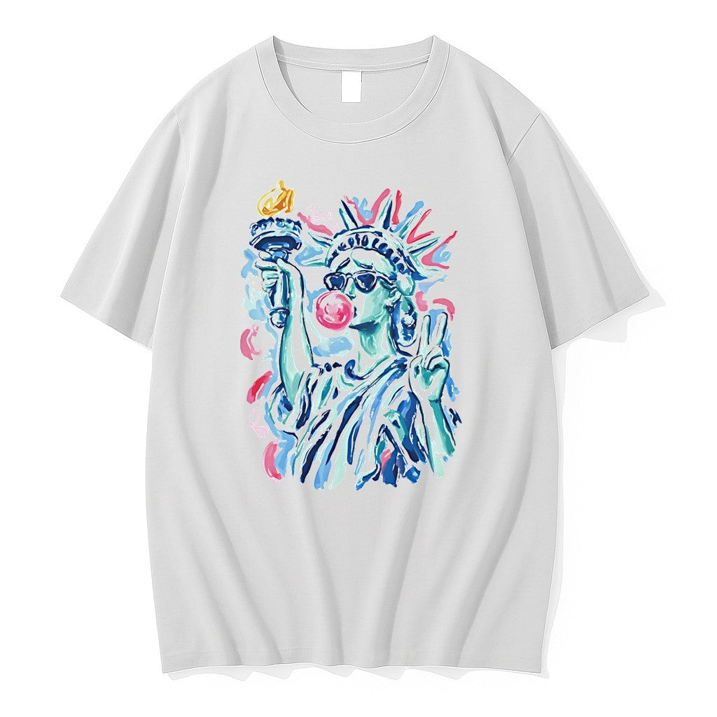 Original Statue Of Liberty Blowing Bubble Gum 4th Of July 250th Anniversary Tshirts Unisex , , , Long Sleeve Tee