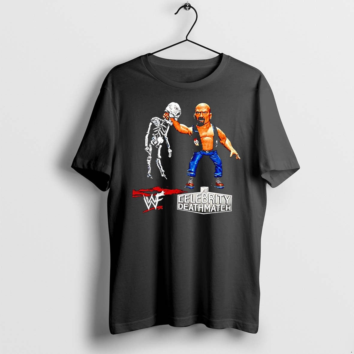 Original Stone Cold Steve Austin Holding Skeleton Wwf Celebrity Deathmatch Black Tshirts Unisex , , , Long Sleeve Tee