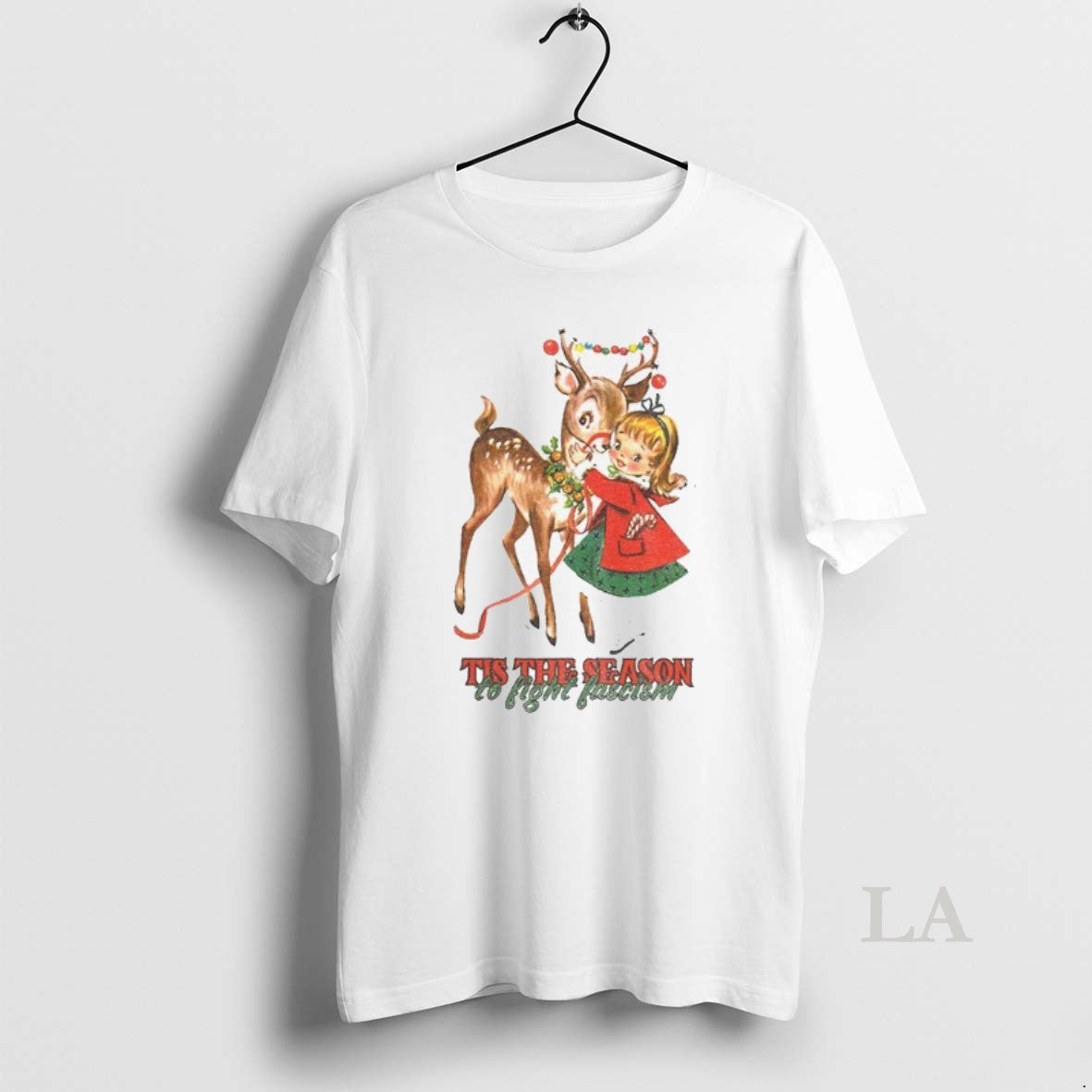 Original Tis The Season To Fight Fascism Vintage Christmas Reindeer