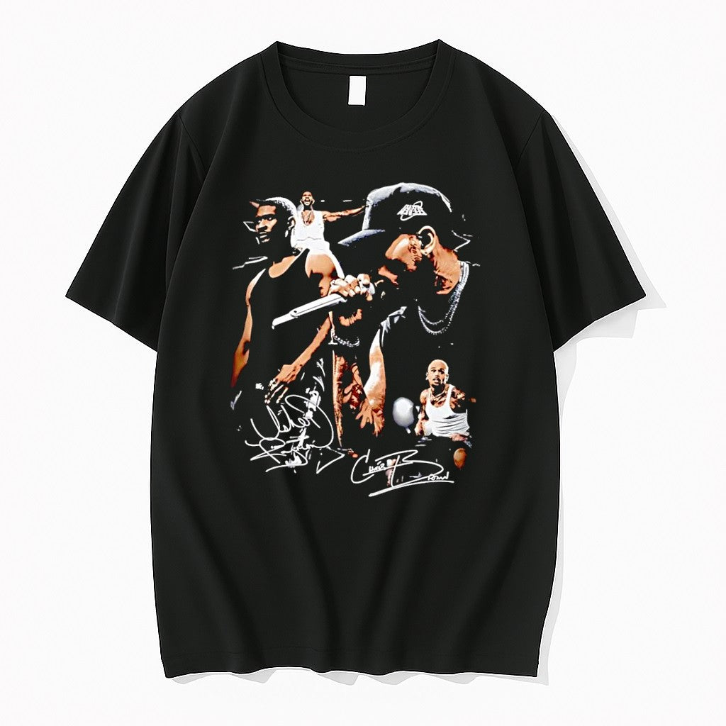 Original Usher And Chris Brown Singing Concert Posters Signature Music Black Tshirts Unisex , , , Long Sleeve Tee