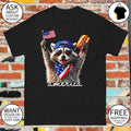 Patriotic Raccoon holding hotdog American flag 4th of July America shirt