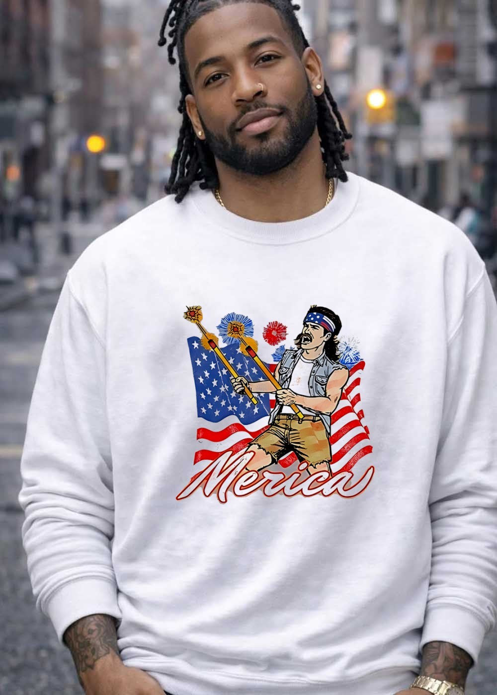 Patriotic Style Man Holding Fireworks Merica T-Shirt