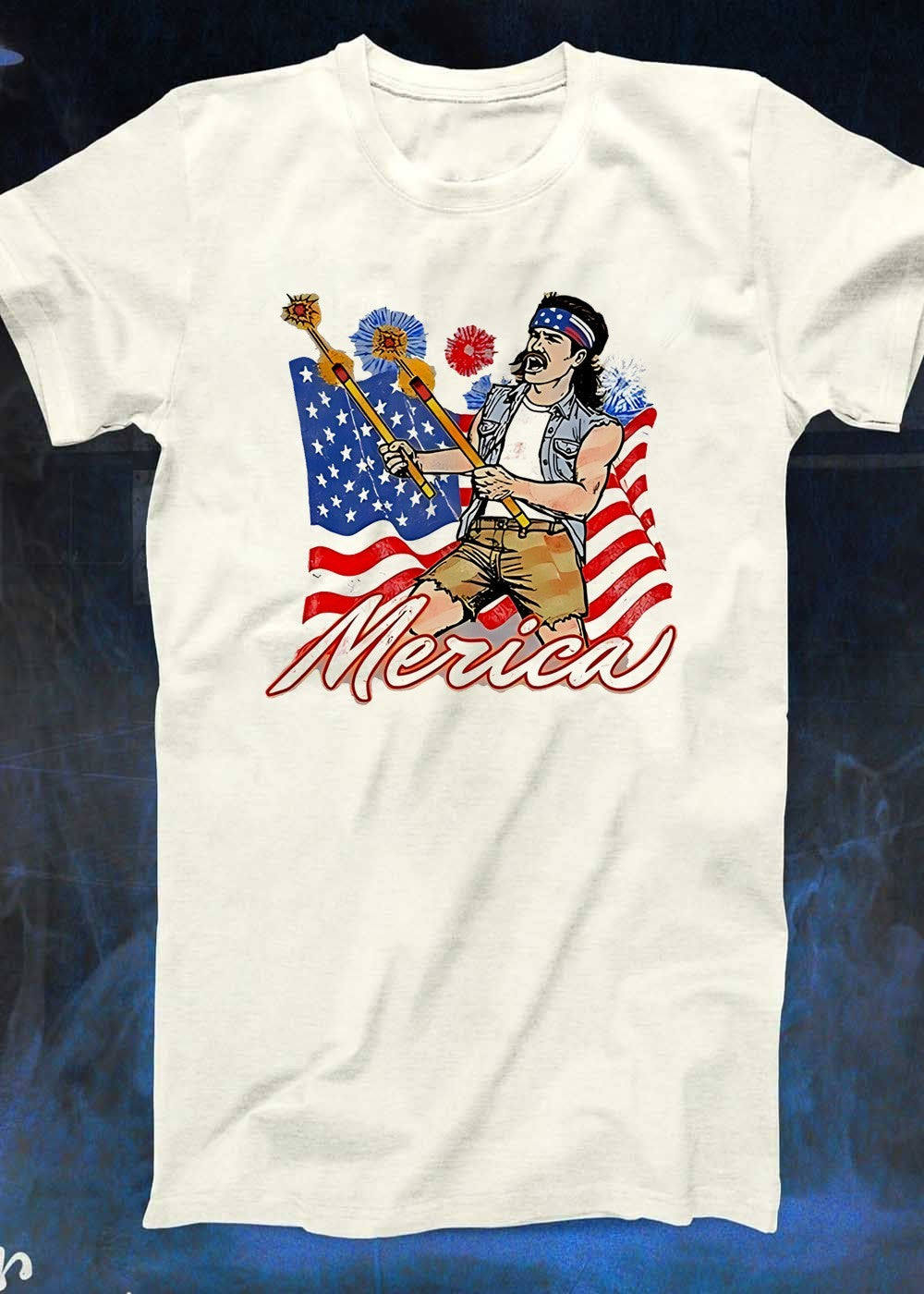 Patriotic Style Man Holding Fireworks Merica T-Shirt