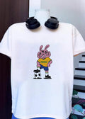Pink Mutant Rabbit Standing on Soccer Ball Brasil T-Shirt