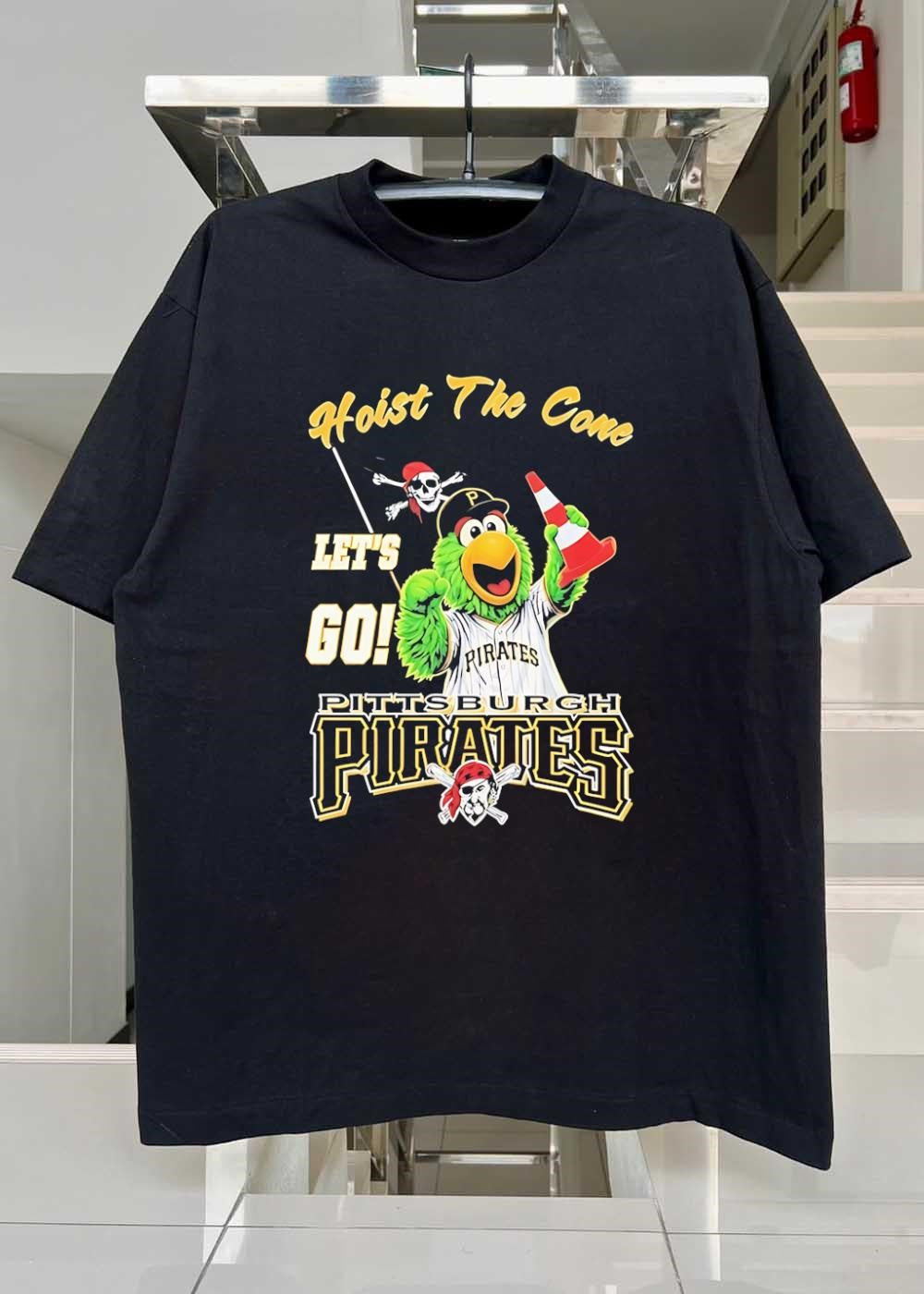 Pirate Parrot Mascot Holding Traffic Cone Hoist the Cone Let’s Go Pittsburgh Pirates T-Shirt