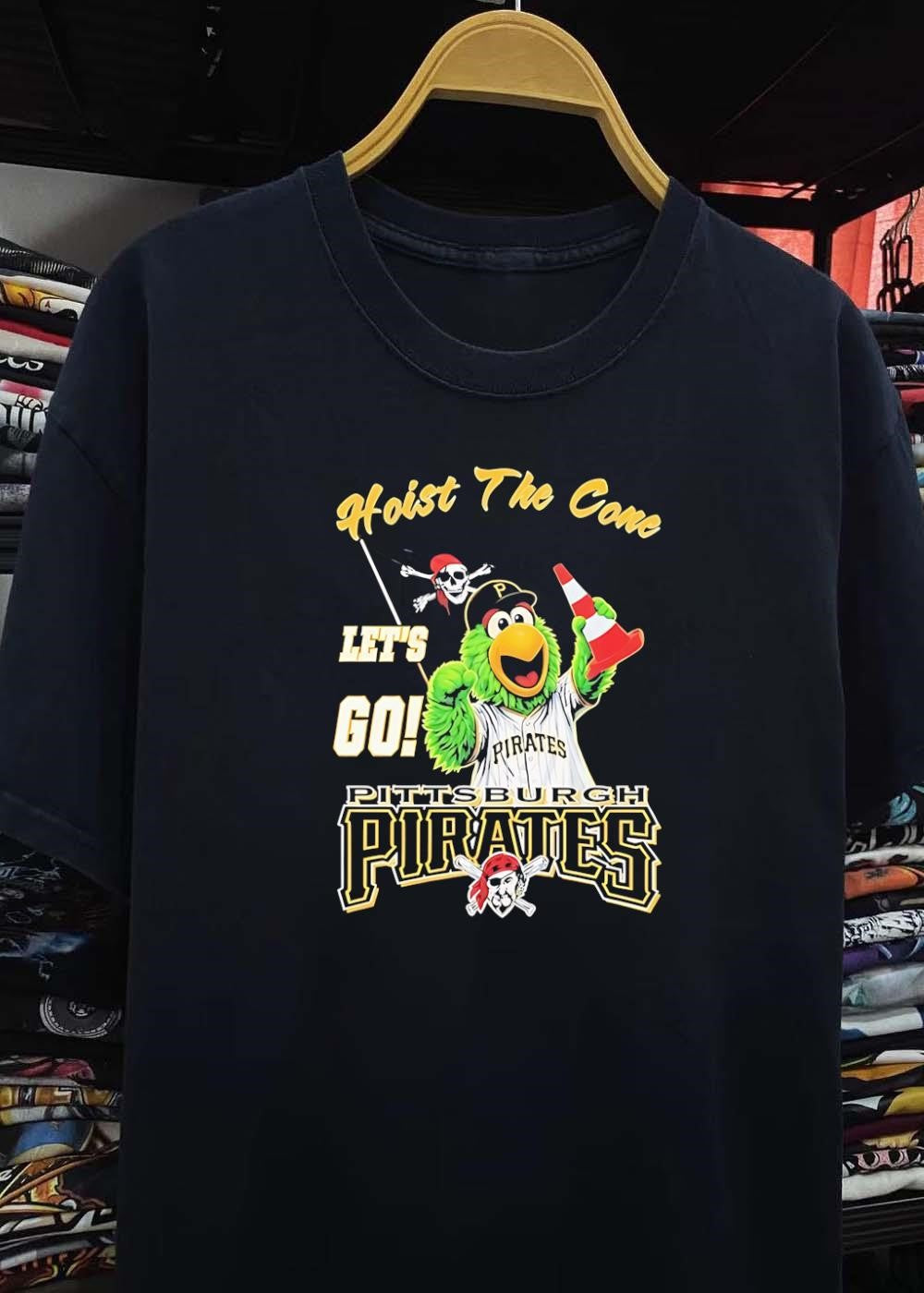 Pirate Parrot Mascot Holding Traffic Cone Hoist the Cone Let’s Go Pittsburgh Pirates T-Shirt