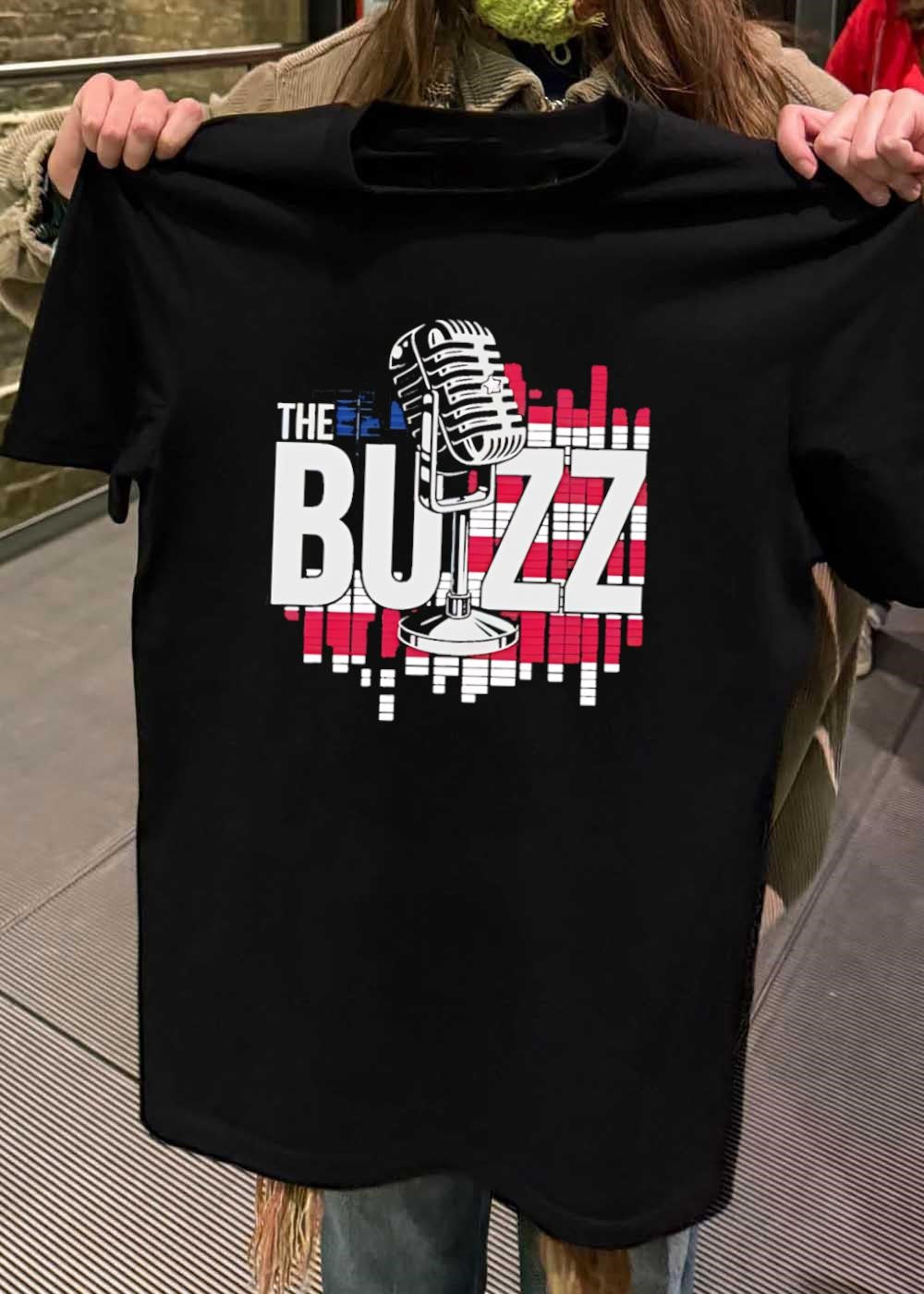 Podcast Merch The Buzz Microphone Graphic T-Shirt