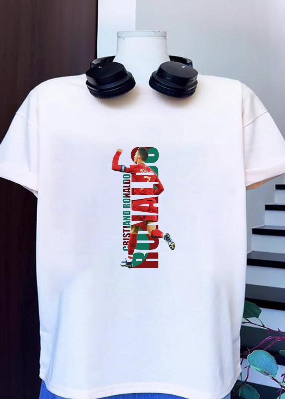 Portugal Legend Cristiano Ronaldo Celebrating Goal Red and Green T-Shirt