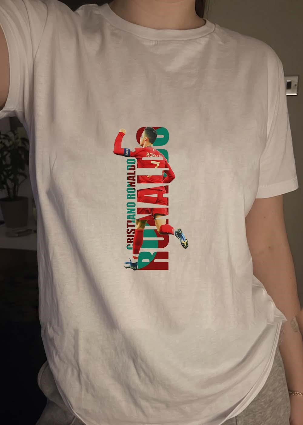 Portugal Legend Cristiano Ronaldo Celebrating Goal Red and Green T-Shirt