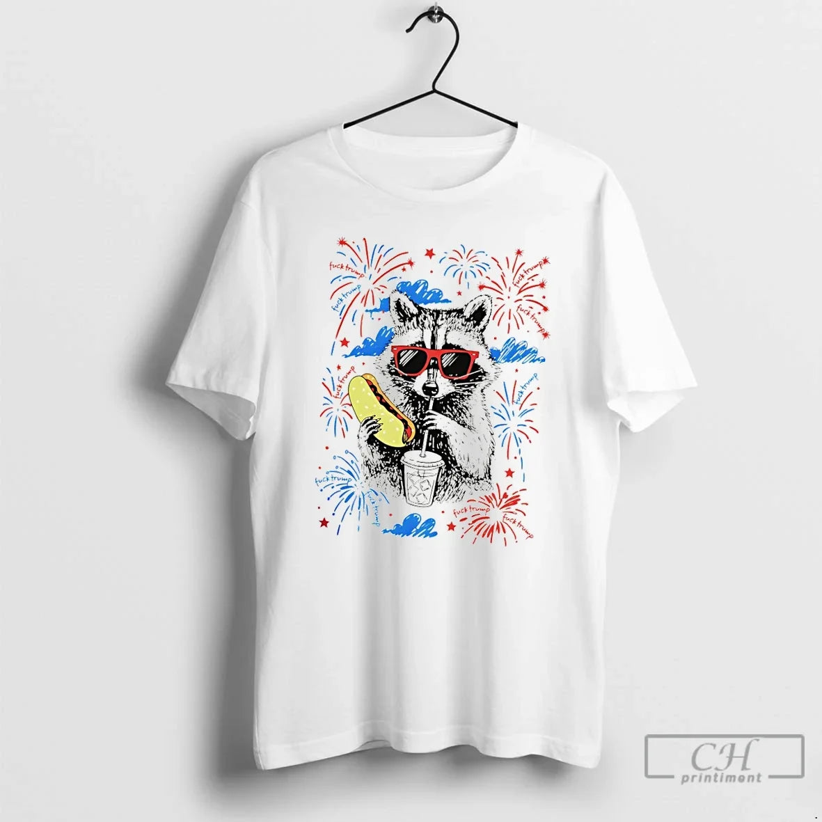 Premium 1dxrkdcp Raccoon With Hot Dog And Drink Firework 4th Of July T Shirts Sweater Unisex , , , Long Sleeve Tee